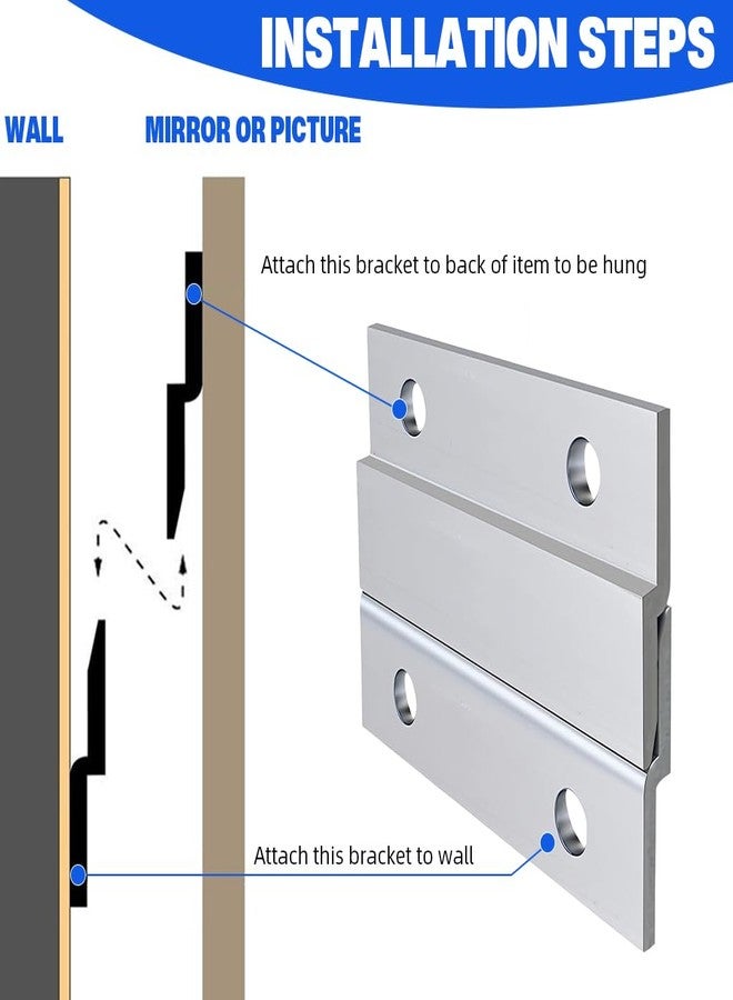 Serplex طقم علاقات Serplex® Cleat مقاس 2 بوصة، زوجان، يتحمل وزن 30 رطلاً، لتعليق الصور الثقيلة، وإطار المرآة، وقوس التثبيت على الحائط، مصنوع من الألومنيوم، مزود بخطافات متينة، ومشابك للجدران الجافة، ولوحة قماشية كبيرة، ولوح رأس سرير، ولوح أبيض، معدني - Image 4